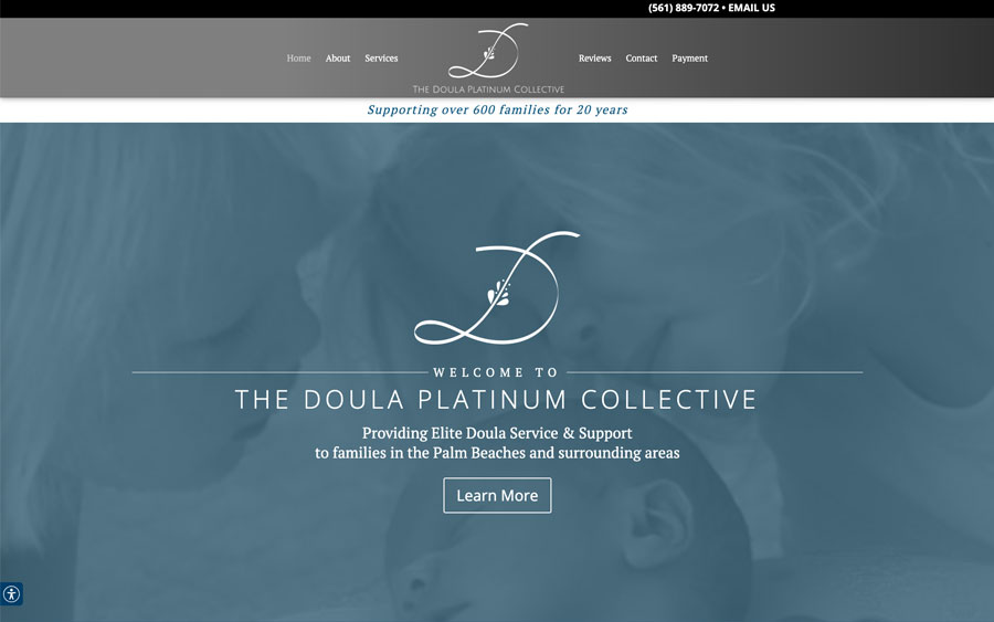 Doula Platinum Collective website homepage with services info.