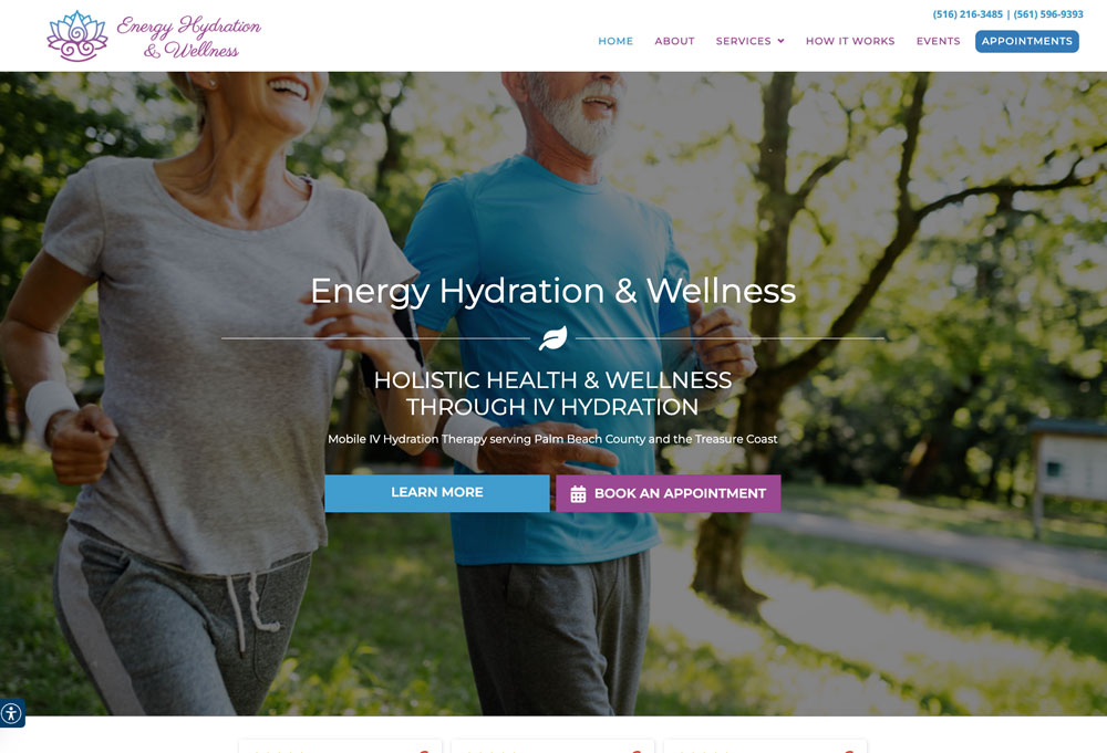 Couple jogging outdoors for hydration therapy website.