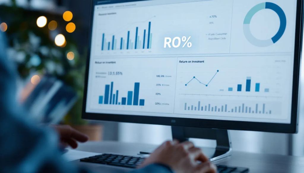 Businessman analyzing financial charts on computer screen.
