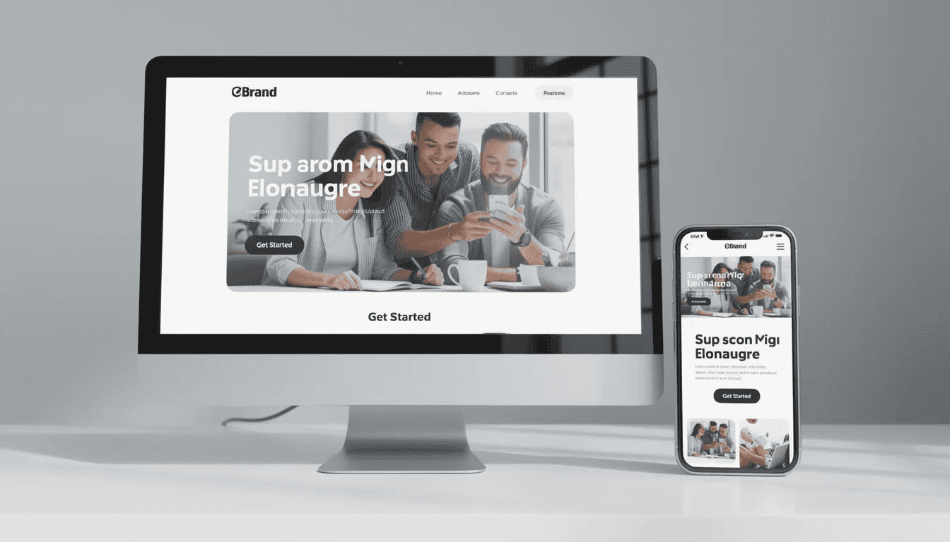 The image shows a clean and modern homepage displayed on a desktop monitor alongside a smartphone, highlighting responsive design and the importance of web design for various screen sizes. This visual representation emphasizes the need for a professional and visually appealing website that caters to both desktop and mobile users.