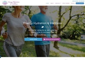 Couple jogging outdoors for hydration therapy website.